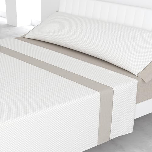 Liniva Home Juego de Sábanas Estampadas de Verano Algodón/Poliéster (Cama 150cm (1 Almohada), Ravello-Beige)
