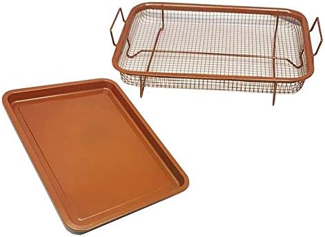 PLASTIFIC Crisper Roasting Basket Non-stick Oven Baking Tray Elevated Mesh Crisping Grill Basket - 2 Piece Oven Set Elevated Crisping Basket Kitchen Crisper Set
