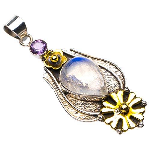 Pendentif Pierre de Lune et Améthyste en Argent 925 Fait Main