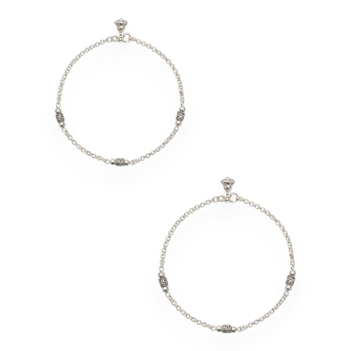 Women's & Girls Traditional Oxidised Silver-Tone Charm Anklet Pair with Box Chain & Ghungroo Payal, Pajeb, Ankle & Leg Chain Foot Jewellery for Gift