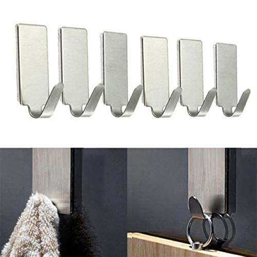Preisvergleich Produktbild 6PCS selbstklebende Haken Starker Aufhänger Home Wandtüraufhänger Edelstahlhalter Hakenaufhänger für Küche Badezimmer - Silber