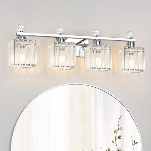 Image of Lxybcce Bathroom Vanity Lights Over Mirror - Easy Installation with Clear Guide, 4-Light Shadow-Free Design, Chrome Crystal Finish - for Modern Home Bathroom Lighting Fixtures in DIY Projects