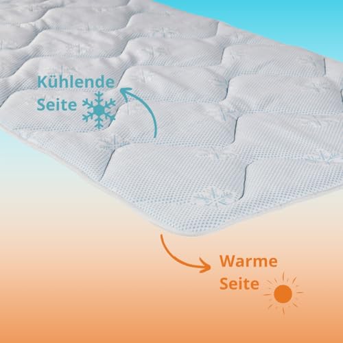 sleepling Matratzenauflage 90x200 cm, Matratzenschoner 90 x 200 cm für Sommer und Winter mit kühlendem & wärmendem Doppeltuchbezug inkl. Eckschlaufen, Oeko-TEX, Made in EU, Waschbar bis 40 Grad