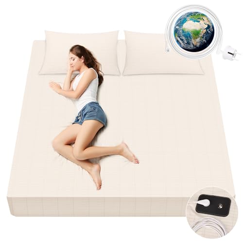 VigorVortex Erdungs-Spannbetttücher 90% Bio-Baumwolle und 10% Silberfaser Erdungsbettlaken mit EU Erdungskabel für Besseren Schlaf 100x200cm Beige