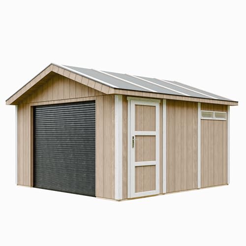 Garagem de 13 m² - L378 x L412 cm, garagem para motociclos, bicicletas, máquinas de jardinagem - construção com painéis LP Smartside - cobertura de jardim Timbela M990B-TERRA Brown
