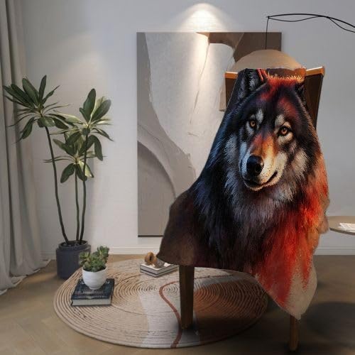 Manta para Sofá 240x260 cm Lobo Adolescente de Colores, Manta de Franela Extra Grande Premium, Ligera y Antiarrugas, Multiusos para Sofá, Picnic, Uso Doméstico y Exterior, AQ6186