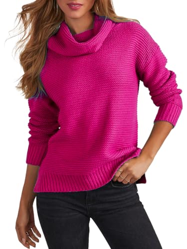 cordat Women's Long Sleeve Turtleneck Cozy Knit Sweater Casual Loose Side Slit Pullover Jumper Tops
