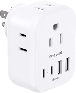 Outlet Extender Travel Cruise Ship Essentials, Multi Plug Wall Outlets 4AC 4 USB (2 USB-C), Cruise Approved Power Strip Non Surge Protector, Plug Adapter, Travel Cruise Must Have Accessories