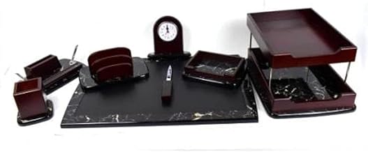Brown Wood Desk Set with Black White