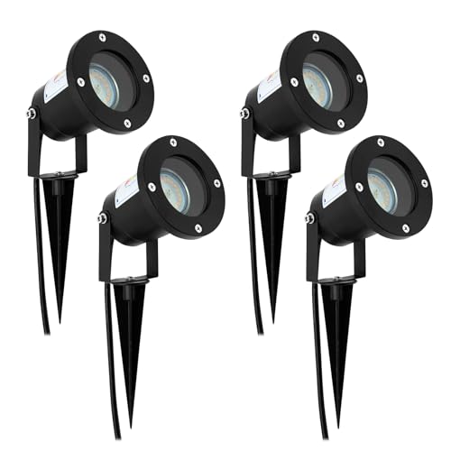 4er LED Außen Gartenbeleuchtung Schwenkbar GU10 IP65 Wasserdicht Strahler Außen mit Erdspießen 230V Gartenleuchte mit Kabel