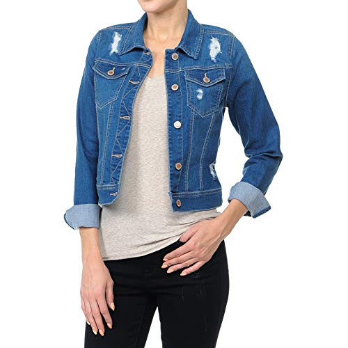 FASHION BOOMY Women's Classic Denim Jean Jacket - Cropped Long Sleeve Outerwear - Regular and Plus Sizes Medium D_med