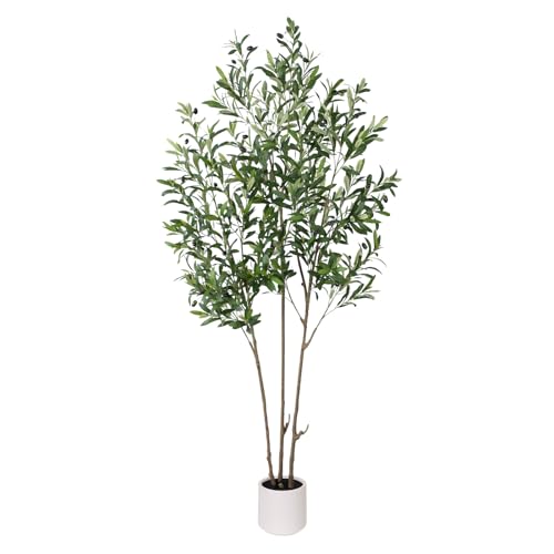 Artificial Olive Trees, 6 FT Tall Fake Olive Tree with White Planter for Indoor - Large Faux Olive...