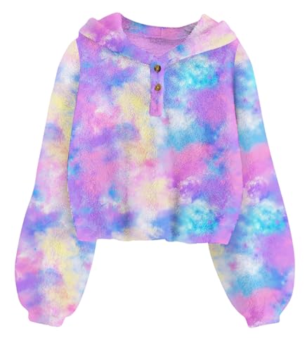 TUONROAD Girls Hoodie Size 10-11 Pink Yellow Tie-Dye Print Fashion Pullover Shirt Teens Oversized Cropped Short Tops Hoody Sweatshirts Stylish Loose Fleece Clothing Youth Halloween