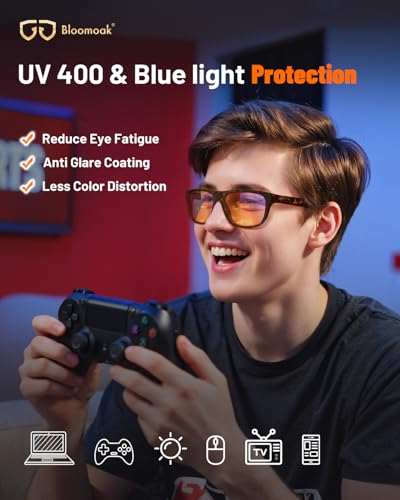 Image of Bloomoak-99% Blue Light Blocking Glasses - Gaming Glasses - Anti Glare - Anti Fatigue -Suitable for Screens, Games, TVs
