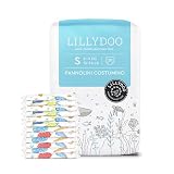 Pannolini costumino LILLYDOO monouso, delicati sulla pelle, per bambini taglia S (6+ kg), leggeri e traspiranti, per avventure in acqua, con 2 fantasie marine "Shell Yeah" & "Tiny Turtles", 20 pezzi