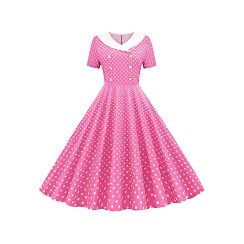 YMING Womens Cocktail Party Evening Prom Gown Vintage Dresses Polka Dot Rockabilly Swing Summer Dress Pink XL Cover