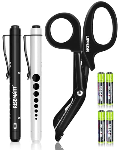 3 Pack Pen Light & Bandage Scissors for Nurses - Medical Scissors and Penlights for Nurses with Batteries, Medical Accessories for Doctor, Nursing Students, First Aid, EMT, EMS