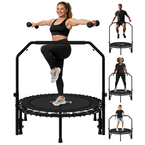 Jumpzylla Fitness Rebounder Trampoline for Adults, Mini Trampoline for Adults with Bar and Elastic Bands, Family Kids & Adult Exercise Trampolines Indoor/Outdoor, 450lbs, 40 inch