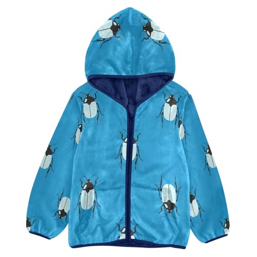 Beetle Pattern on Blue Toddler Fleece Jacket Girl Boys Hooded Fleece Jacket Coat Warm Outwear Zip-up 3-10T