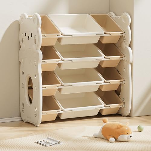 بيونتي منظم تخزين العاب الاطفال، صناديق العاب كبيرة للاطفال، صناديق تخزين قابلة للازالة للاطفال، رف تخزين العاب الاطفال، منظم صندوق العاب لغرفة لعب الاطفال (ابيض-ايه)
