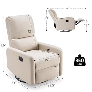 Jocisland Swivel Rocking Chair, Nursery Glider Recliner Chairs for Adults, Rocker for Living Room Bedroom, Comfy Upholstered Modern Nursing Reclining Single Sofa, Beige Linen Jocisland Swivel Rocking Chair Nursery Glider Recliner Chairs for Adults Rocker for Living Room Bedroom Comfy Upholstered Modern Nursing Reclining Single Sofa Beige Linen