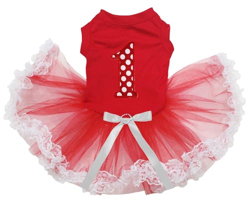 Robe pour chien rouge à pois avec dentelle blanche pour premier chiot taille XS