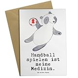 Mr. & Mrs. Panda Grußkarte Panda Handball spielen Medizin - Geschenk, Danke, Schenken, Geburtstagskarte, Hochzeitskarte, Einladungskarte, Auszeichnung, Sportart, Klappkarte, Handball Turnier