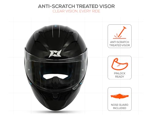 Image of Axxis Segment by MT Group, Solid Full Face Helmet | ISI & DOT Certified | Aerodynamic Shell | Anti-Scratch Visor | Motorcycle Helmet for Men & Women