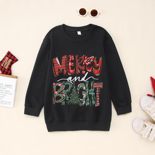 MERRY and BRIGHT Christmas Sweatshirts for Kids Boy Girl Xmas Pullover Shirt Crew Neck Tops Long Sleeve Fall Clothes4