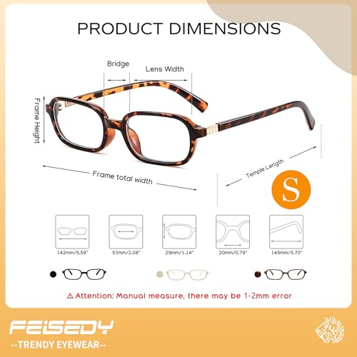 Image of FEISEDY Fashion Rectangular Blue Light Glasses for Women Retro Small Frames Vintage Trendy 90s Square Eyeglasses B0255