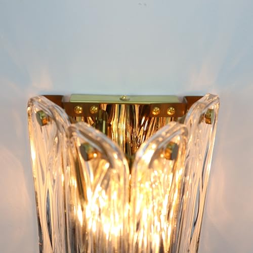 Image of Modern Crystal Wall Sconce Light Fixture 2-Light Gold Sconces Wall Lighting Indoor for Resturant Hallway Bedroom Living Room