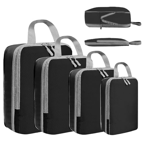 Woobroo - Bagage Sac Compression,Packing Cubes Compression Organisateur de Voyage Ultraléger,Rangement Valise peut Répondre Tous Vos Besoins de Voyage(Noir,4 pièces)
