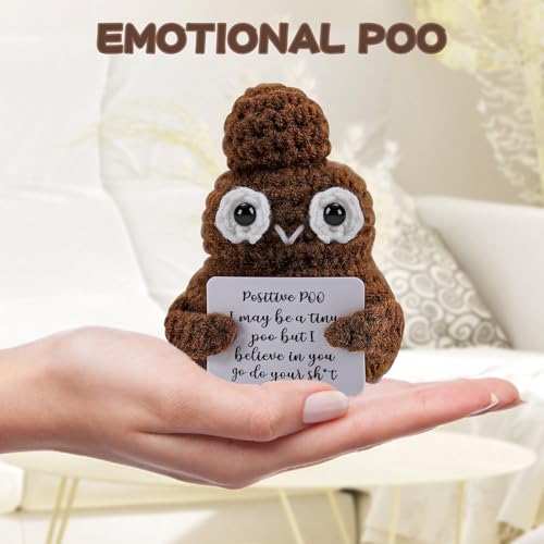 Image of Hoedia Handmade Emotional Pickle Gift, Cucumber Crochet Doll Inspirational Gifts with Cards, Cute Knitted Funny Support Pickle Potato Friend Birthday (Positive Poo)
