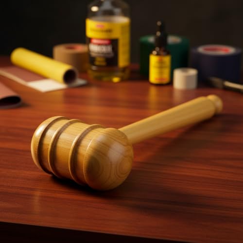 Image of Wooden Cricket Bat Mallet Hammer | Double-Sided Wooden Knocking Mallet for Bat Pressing & Conditioning | Heavy Duty Hammer Tool for Knocking New Bats, Improving Stroke, Shape & Durability