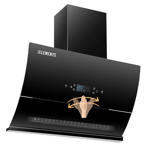 KB ELEMENTS Dunstabzugshaube 90cm, Umluft/Abluft Dunstabzugshaube mit 650m³/h starke Saugleistung, Touch-Gestensteuerung, Selbstreinigungsfunktion, Multifunktionales Touch Display, Abluft, Umluft