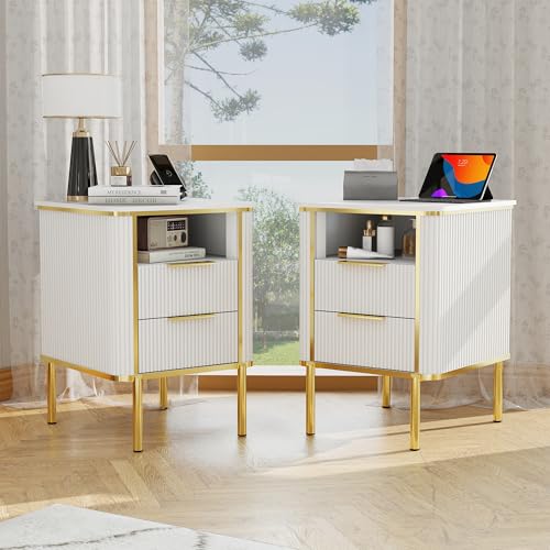 White Nightstand Set of 2 with Charging Stations
