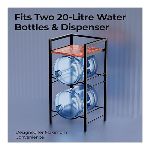 Image of Lifelong 3-Tier Water Can Dispenser Stand |Water Bottle Holder - Wooden Shelf |Heavy- Duty Rack for 20L Bottles| 75kg Weight Capacity|Space-Saving&Anti Skid Design for Home, Kitchen, Office&Gym, Black