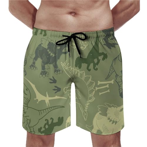Shorts de bain homme dinosaures verts pour la plage et la piscine