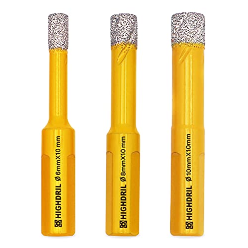 Highdril 3Pcs Diamond Core Drill Bit,Diameter 6Mm/8Mm/10Mm With Triangle Shank Vacuum Brazed Hole Saw For Concrete Granite Marble Glass Porcelain Tile Masonry Brick #TOP27