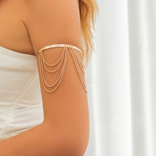 Xerling Chains Tassel Arm Bracelets Open Cuff Armband Armlet Boho Upper Arm Band Jewelry for Women3