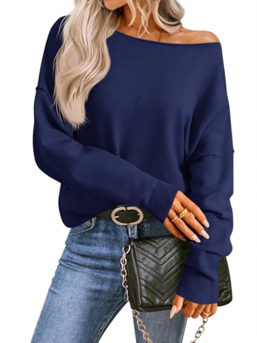 Image of Saodimallsu Womens Off The Shoulder Sweater Boat Neck Batwing Sleeve Knit Pullover 2025 Cute Casual Trendy Jumper Tops