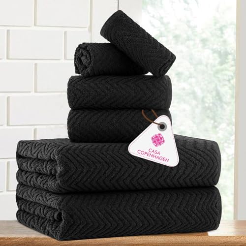 CASA COPENHAGEN Rough & Tough 6-Piece Textured Towel Set - Black