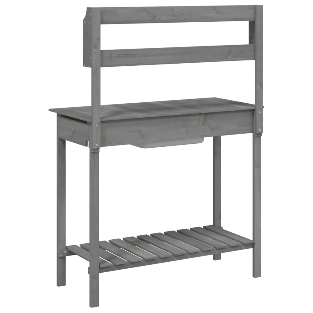 vidaXL Mesa para macetas con Fregadero Abeto Gris 147,5x44x139,5 cm, Mesa de plantación, Banco para macetas, Banco para macetas al Aire Libre