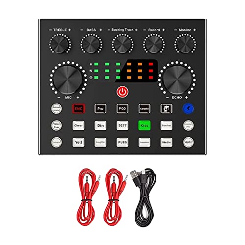 Pasuihcay V8S Live External Sound Card Voice Changer Sound Card with Multiple Sound Effects for Live Recording Home KTV Voice Chat, Black