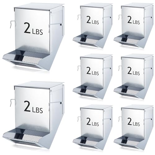 Maxcheck 8 Pcs Rabbit Feeder for Cages Bulk Small Animal Food Dispenser with Lid Metal Rabbit Feeders Outside for Guinea Pig (4.7 Inches Silver)