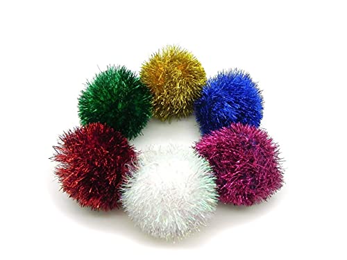 Tuff Kitty Puff Sparkle Ball Cat Toy - (1.5 inch) 6 Pack Pick A Color - Glitter Cat Sparkle Balls (Gold)
