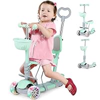 Hello-5ive 5-in-1 Kids Scooter, 3 Wheels Toddler Kick Scooter with LED Flashing Light UP Wheels, Removable Seat&Adjustable Handlebar&Push Handle, Lightweight Push Scooter for Age 1-8 Boys Girls