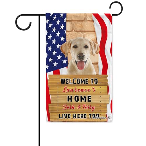 Ganshan Bi Custom Labrador Puppy 4th of July Patriotic Garden Flag Welcome to Dog's Home Independence Day Decoration Banner for Outside Patio Yard 12.5x18 Inch
