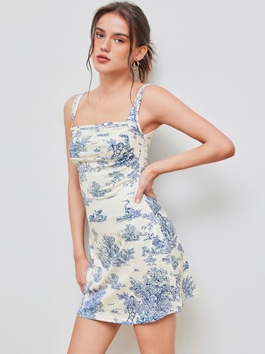 Image of CIDER Women A-Line Mini Dresses Square Neck Ruched Floral Fit and Flare Casual Summer Semi Formal Dress