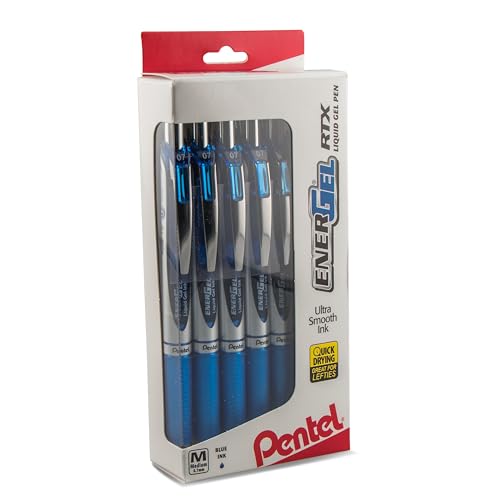Pentel® EnerGel™ RTX Retractable Liquid Gel Pens, Medium Point, 0.7 mm, 54% Recycled, Blue Barrel, Blue Ink, Pack Of 12 Pens